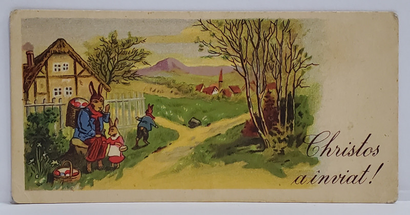 ' CHRISTOS A INVIAT ! ' , CARTOLINA FORMAT C.D.V. , FELICITARE DE PASTE , 1942