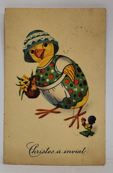 CHRISTOS A INVIAT ! FELICITARE DE PASTE CU PUI DE GAINA IN OU INCONDEIAT , CARTE POSTALA , 1931