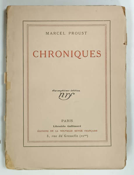 CHRONIQUES par MARCEL PROUST , 1927