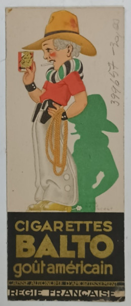 CIGARETTES BALTO , GOUT AMERICAIN / CIGARETTES WEEK - END , GOUT ANGLAIS , CARTOLINA DE RECLAMA , CROMOLITOGRAFIE TIPARITA FATA - VERSO , ANII  '20