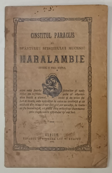 CINSTITUTUL PARACLIS AL SFANTULUI SFINTITULUI MUCENIC HARALAMBIE DIMPREUNA CU VIATA SFANTULUI , 1924