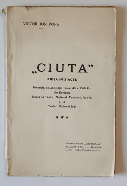 CIUTA - PIESA IN 3 ACTE de VICTOR ION POPA , ANII '20