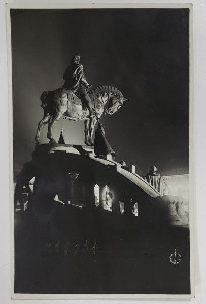 CLUJ , STATUIA LUI MATEI CORVIN , FOTOGRAFIE TIP CARTE POSTALA , INTERBELICA