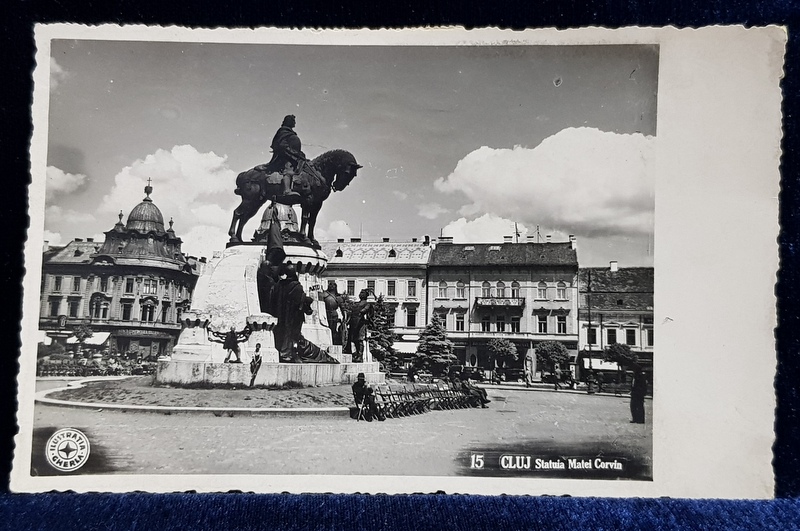 CLUJ - STATUIA MATEI CORVIN , CARTE POSTALA ILUSTRATA , MONOCROMA , CIRCULATA , DATATA 1938