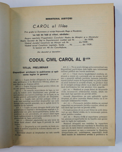 CODUL CIVIL CAROL AL II - LEA , 1939