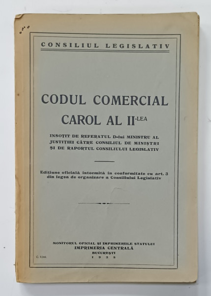 CODUL COMERCIAL CAROL AL II - LEA , 1938