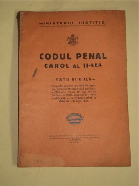 Codul Penal Carol al II-lea, Bucureşti, 1938