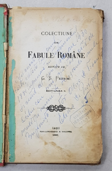 COLECTIUNE DE FABULE ROMANE de G.S. PETRINI - IASI, 1880