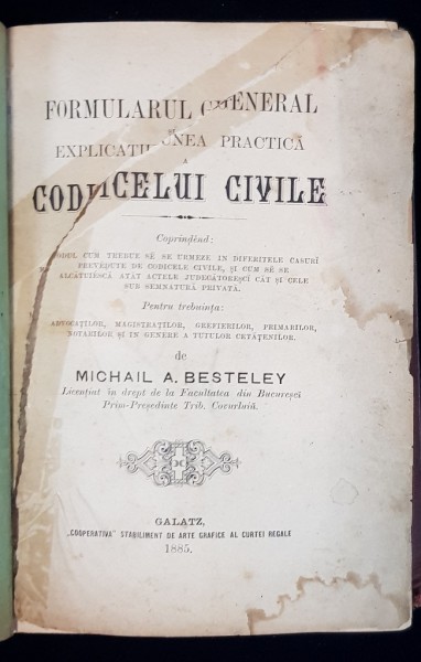 COLEGAT 3 TITLURI - GALATI, BUCURESTI, 1885-1887