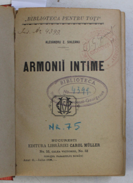 COLEGAT DE CINCI CARTI , POEZII DE AUTORI ROMANI , SERIA ' BIBLIOTECA PENTRU TOTI ' , 1896