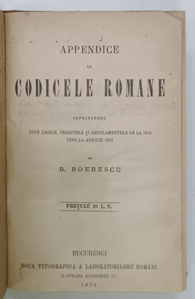 COLEGAT DE PATRU CARTI DE DREPT , CODICELE ROMANE si CODICELE PENALE , 1875
