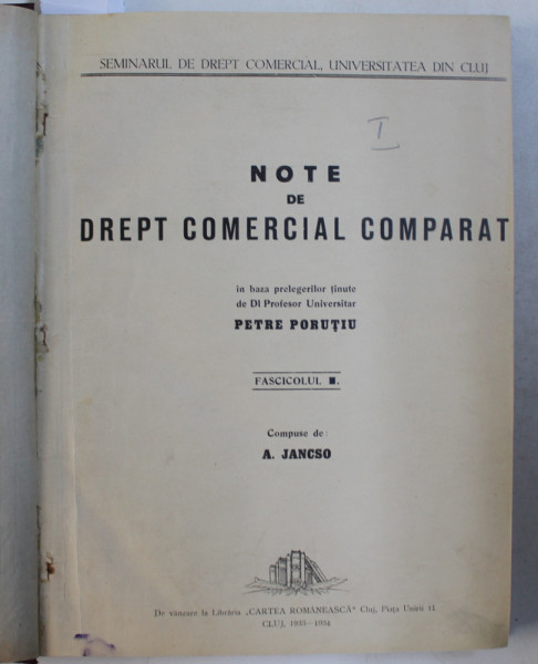 COLEGAT DE PATRU CARTI DE DREPT COMERCIAL COMPARAT SI CAMBIAL , 1933 - 1934