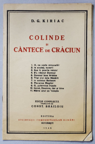 COLINDE SI CANTECE DE CRACIUN de D.G. KIRIAC , 1945