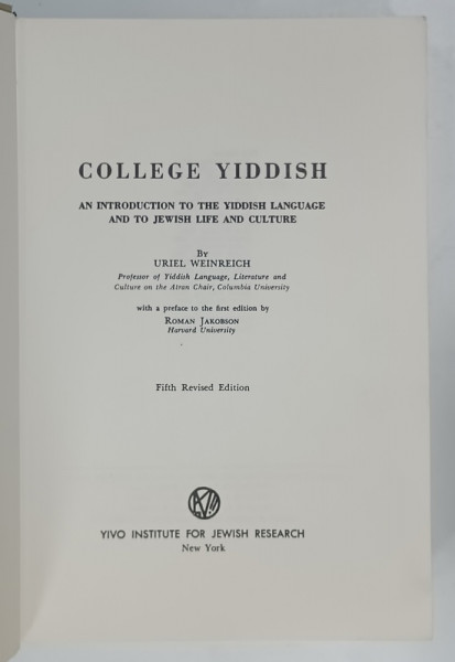 COLLEDGE  YIDDISH by URIEL WEINREICH , 1984, PREZINTA URME DE UZURA