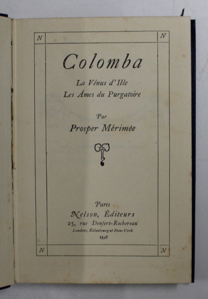 COLOMBA  - LA VENUS D 'ILLE , LES AMES DU PURGATOIRE par PROSPER MERIMEE , 1938