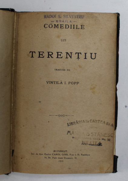COMEDIILE LUI TERENTIU , 1919, PREZINTA PETE SI URME DE UZURA