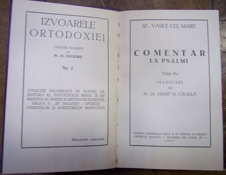 COMENTAR LA PSALMI de Pr. Dr. OLIMP N. CACIULA, Anul 1943