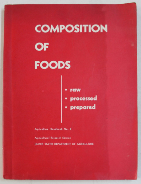 COMPOSITION OF FOODS  - RAW , PROCESSED , PREPARED by BERNICE K. WATT and ANNABEL L . MERRILL , 1963