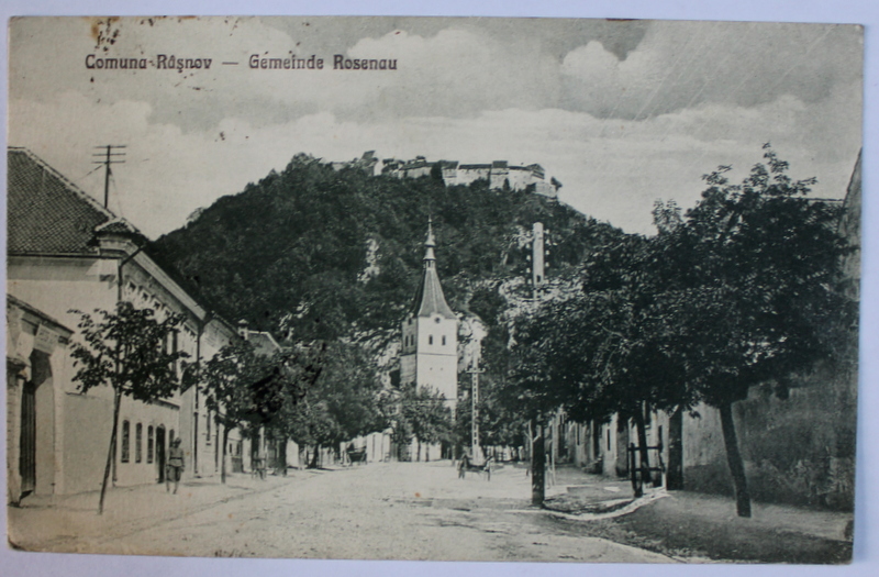 COMUNA RASNOV ( ROSENAU)  - VEDERE SPRE CETATE , CARTE POSTALA ILUSTRATA , MONOCROMA, CIRCULATA , DATATA 1925