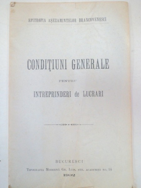CONDITIUNI GENERALE PENTRU INTREPRINDERI DE LUCRARI  1902