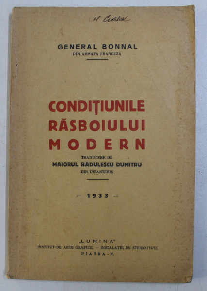 CONDITIUNILE RASBOIULUI MODERN - 1933 - de GENERAL BONNAL