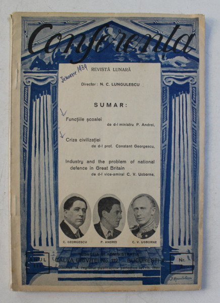 CONFERENTA - REVISTA LUNARA , ANUL III , NR. 2 , IANUARIE 1939