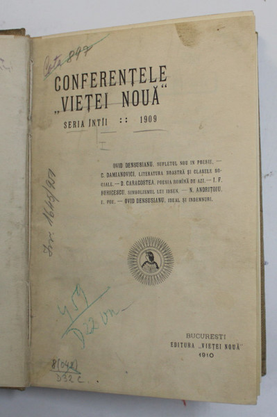 CONFERINTELE VIETEI NOUA , SERIA INTAI , 1910 , PREZINTA SUBLINIERI
