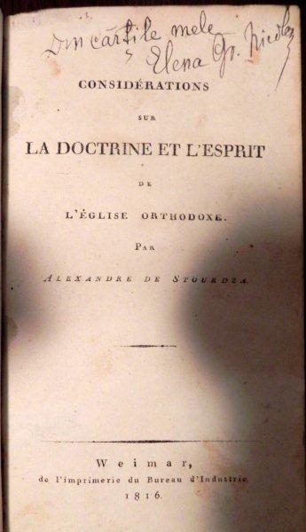 CONSIDERATION SUR LA DOCTRINE ET L'ESPRIT DE L'EGLISE ORTHODOXE - ALEXANDRU DE STURDZA 