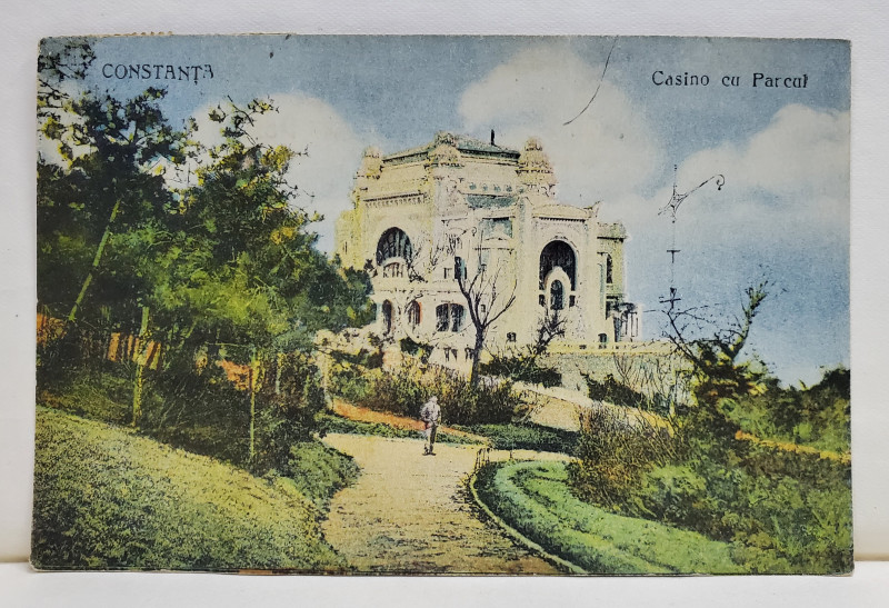 CONSTANTA , CASINOUL CU PARCUL , CARTE POSTALA ILUSTRATA , 1928