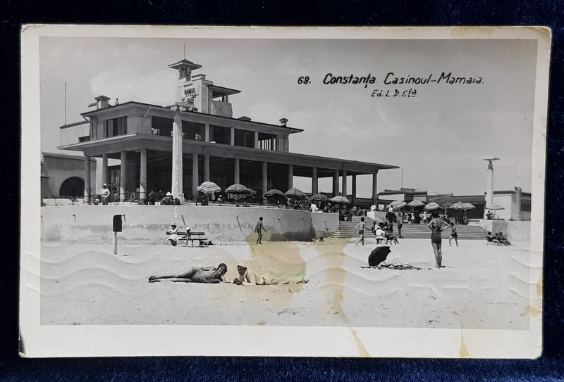 CONSTANTA CAZINOUL  MAMAIA , CARTE POSTALA ILUSTRATA , MONOCROMA , CIRCULATA , DATATA 1937 , PREZINTA PETE *