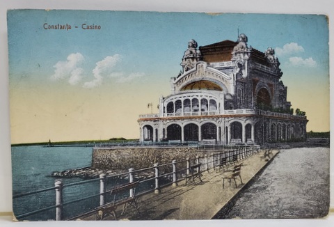 CONSTANTA , CAZINOUL SI DRUMUL PE FALEZA , CARTE POSTALA ,  1912