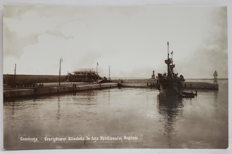 CONSTANTA , CRUCISATORUL ELISABETA IN FATA PAVILIONULUI REGINEI , CARTE POSTALA , INTERBELICA