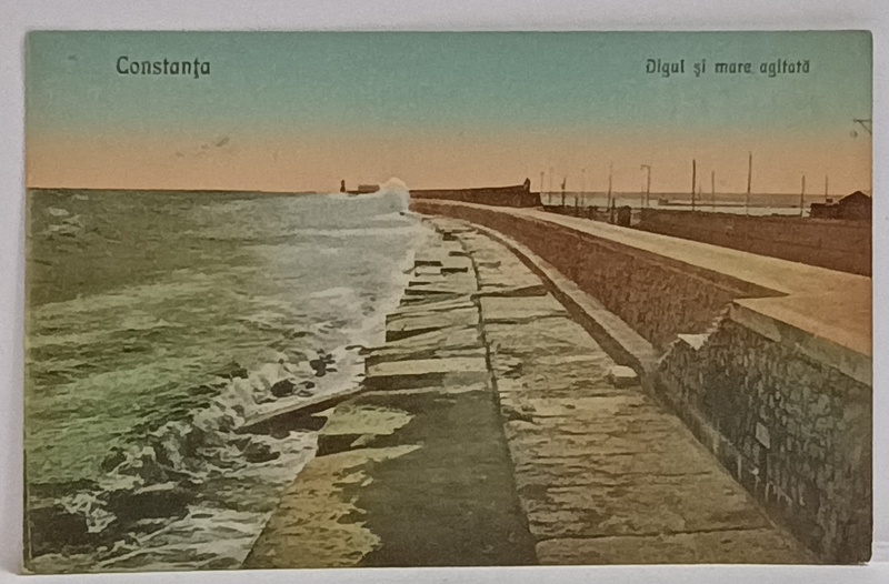 CONSTANTA , DIGUL SI MARE AGITATA , CARTE POSTALA , INCEPUT DE SECOL XX