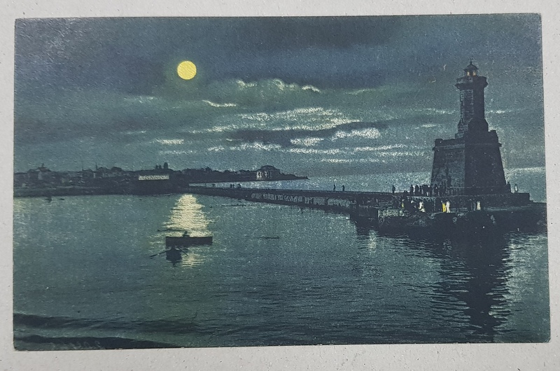 CONSTANTA - FARUL REGELUI CAROL I SI VEDEREA ORASULUI DUPA MARE , CARTE POSTALA ILUSTRATA . POLICROMA , NECIRCULATA , EDITIE INTERBELICA