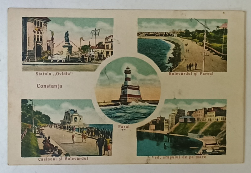CONSTANTA , FOTOMONTAJ CU CINCI OBIECTIVE TURISTICE DIN  ORAS , CARTE POSTALA , 1934