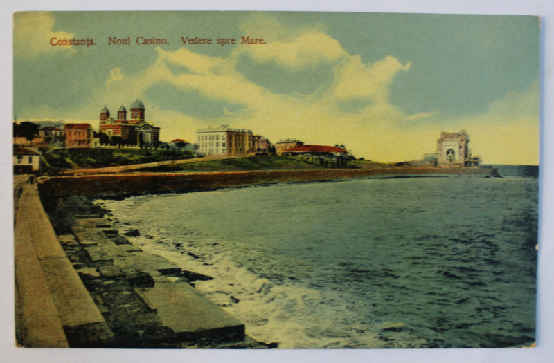 CONSTANTA  - NOUL CASINO . VEDERE SPRE MARE , CARTE POSTALA ILUSTRATA , POLICROMA , CIRCULATA , 1914