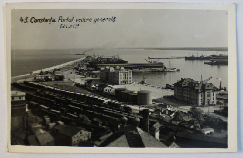 CONSTANTA  - PORTUL VEDERE GENERALA , CARTE POSTALA ILUSTRATA , PE FATA ARE MENTIUNEA ' ED. L.D. C-ta 43 ', MONOCROMA , NECIRCULATA , PERIOADA INTERBELICA