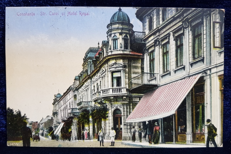 CONSTANTA  - STRADA CAROL SI HOTEL REGAL , CARTE POSTALA ILUSTRATA , POLICROMA, CIRCULATA , DATATA 1921