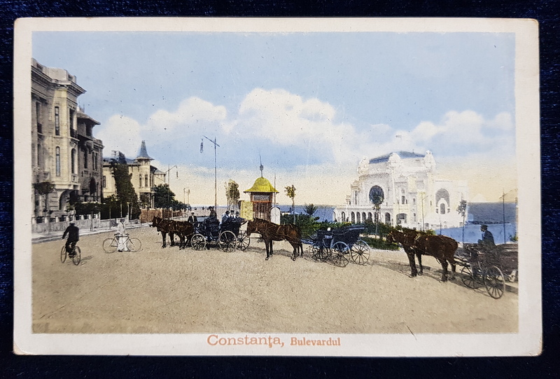 CONSTANTA , TRASURI PE BULEVARD , CARTE POSTALA ILUSTRATA , POLICROMA, CIRCULATA , DATATA 1918