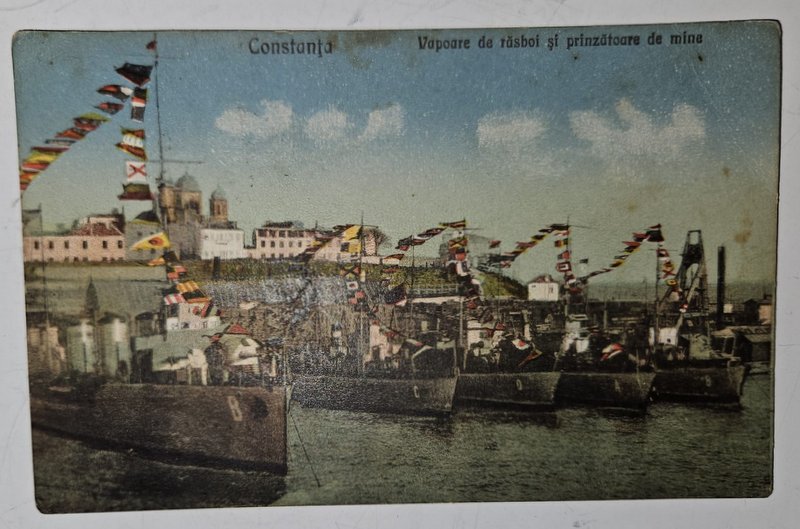 CONSTANTA , VAPOARE DE RAZBOI SI PRINZATOARE DE MINE , CARTE POSTALA ILUSTRATA , 1925