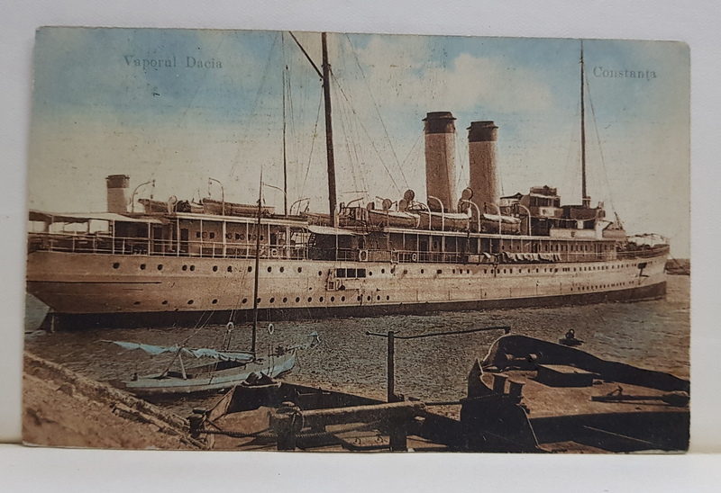 CONSTANTA , VAPORUL ' DACIA ' ANCORAT IN PORT , CARTE POSTALA ILUSTRATA , 1912