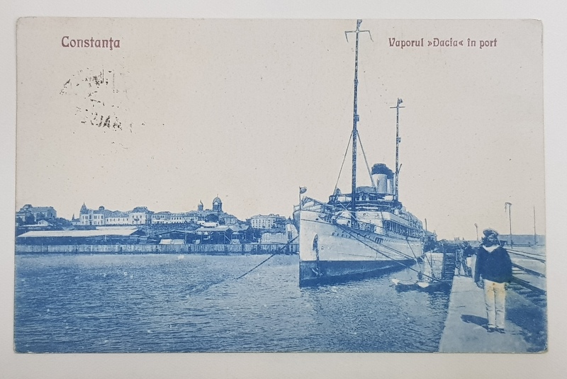 CONSTANTA , VAPORUL ' DACIA ' IN PORT , CARTE POSTALA ILUSTRATA , 1927