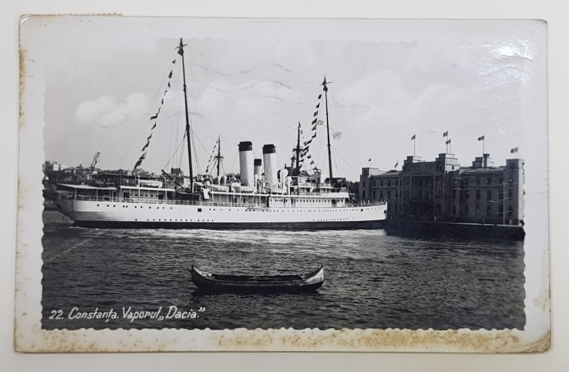 CONSTANTA , VAPORUL ' DACIA ' IN PORT , LANGA SILOZURI , FOTOGRAFIE TIP CARTE POSTALA , 1938