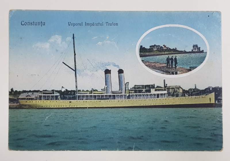 CONSTANTA , VAPORUL ' IMPARATUL TRAIAN ' , CU CAZINOUL IN MEDALION , CARTE POSTALA ILUSTRATA , 1927