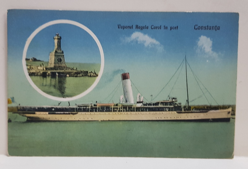 CONSTANTA - VAPORUL REGELE CAROL IN PORT , CARTE POSTALA ILUSTRATA , POLICROMA, NECIRCULATA , PERIOADA INTREBELICA