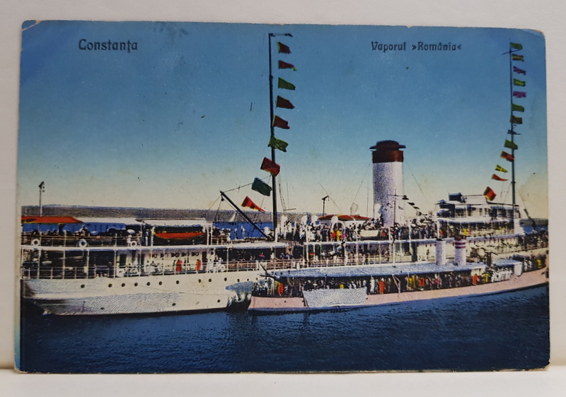CONSTANTA , VAPORUL ' ROMANIA ' IN LARG , CARTE POSTALA ILUSTRATA , INTERBELICA