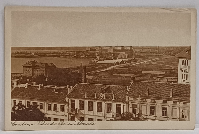 CONSTANTA , VEDERE DIN PORT CU CLADIRILE SILOZULUI , FOTOGRAFIE TIP CARTE POSTALA , INTERBELICA