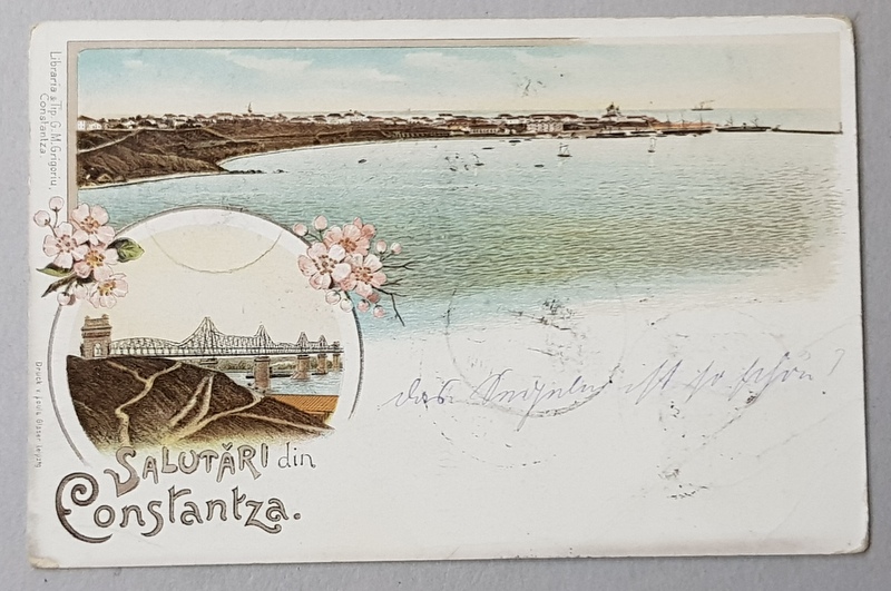 CONSTANTA , VEDERE GENERALA SI PODUL DE LA CERNAVODA , CARTE POSTALA ILUSTRATA , CROMOLITOGRAFIE , CLASICA