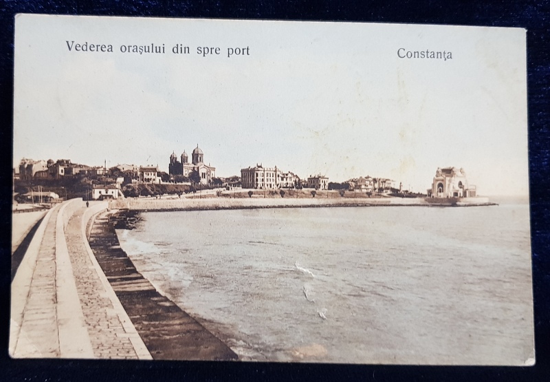 CONSTANTA - VEDEREA ORASULUI INSPRE PORT , CARTE POSTALA ILUSTRATA , POLICROMA, CIRCULATA , DATATA 1911