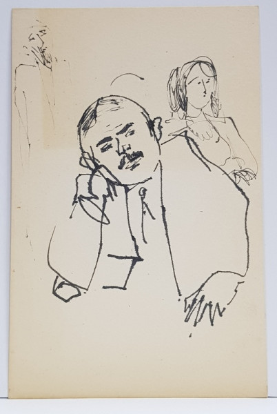 CONSTANTIN BACIU ( 1930 - 2005 ) , BARBAT PE GANDURI  , DESEN